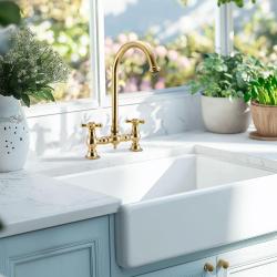 PB Nostalgische Brugkeukenkraan Messing Natuur ronde uitloop met sterknoppen 1208954669